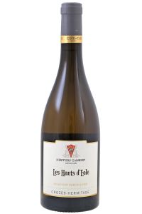 Cave de Tain Les Hauts d'Eole Crozes-Hermitage Blanc, ein eleganter weißer Rhône-Wein aus Marsanne und Roussanne mit Aromen von Pfirsich, Aprikose, Zitrusfrüchten und Honig.