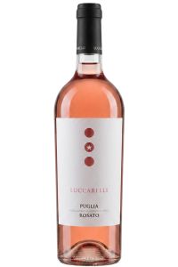 Flasche Luccarelli Puglia Rosato 2025, frischer italienischer Rosé aus Apulien mit 12% Alkohol und Aromen von Erdbeere und Himbeere.
